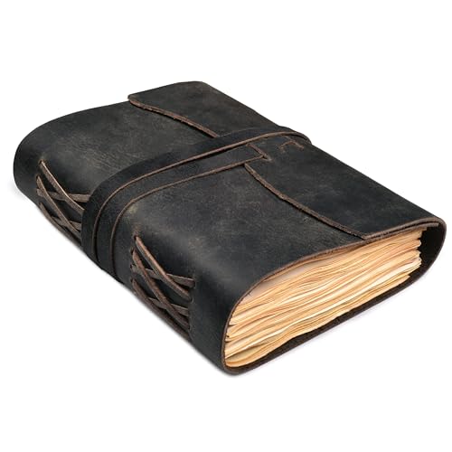 Leather Bound Journal - Grey, 7"X5", 220 Pages - Vintage Blank Paper Diary for Writing, Drawing, Sketchbook, and Travel Notebook - Ideal for Women and Men - color: Charcoal Black, size: 7 inches X 5 inches
