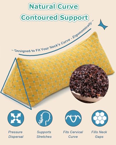 Buckwheat Hulls Neck Roll Pillow, Adjustable Firmness Cylinder Pillows, Cervical RollCurved Contour for Recliner Travel, Back Sleepers, 6x15 Inch Yellow - color: Yellow, size: 15x6 Inch