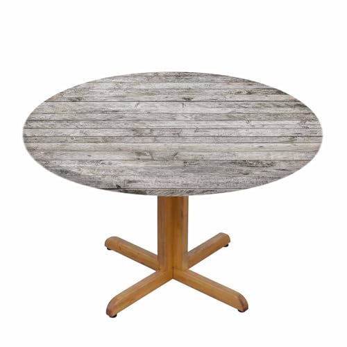 Planks Round Table Cloth Old Wooden Fence Elastic Edged Table Cover Fade and Stain Resistant Table Cloths Easy to Clean Fits Tables 40-44" Diameter - color: Planks
