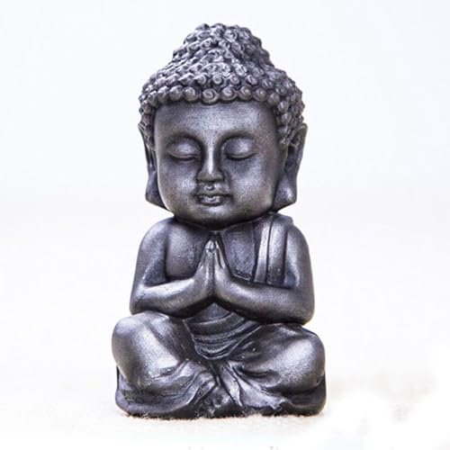 Mini Meditation Buddha Ornament, Solid Cast Iron Figurine, Outdoor Garden Decor Sculpture, Feng Shui Artwork for Home Living Room (Silvery,1)