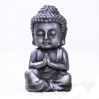 Mini Meditation Buddha Ornament, Solid Cast Iron Figurine, Outdoor Garden Decor Sculpture, Feng Shui Artwork for Home Living Room (Silvery,1)