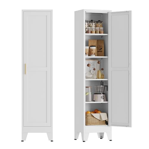 COFaR 67" Tall Bathroom Storage Cabinet, Narrow Metal Pantry Cabinet with Adjustable Shelves, Slim Metal Storage Cabinets for Bathroom, Kitchen, Living Room, White - color: 1-door White