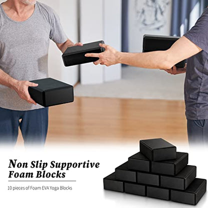 10 Pcs Foam Eva Yoga Blocks Non Slip Lightweight Bricks Yoga Bulk Supportive Blocks Prop Accessories for Pilates Stretching and Meditation Women Men Yogi Beginners, Black