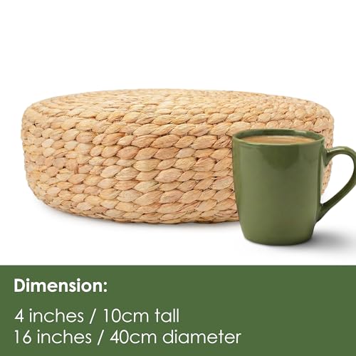 Water Hyacinth Cushion | Non-Slip Exercise & Fitness Mat for Meditation | Natural Rug, Straw Floor Mat for Meditation, Mat for Living Room, Bedroom and More