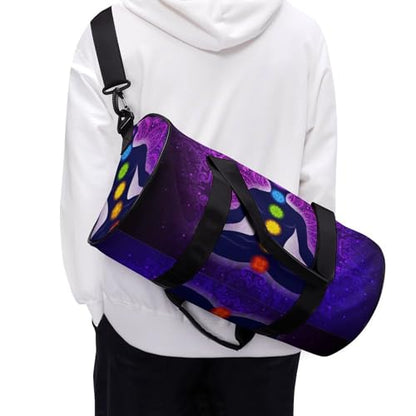 Seven Chakra Yoga Meditation Lotus Purple Mandala Cylindrical Portable Fitness Bag, Large Capacity Handbag - color: Seven Chakra Yoga Meditation lotus purple man