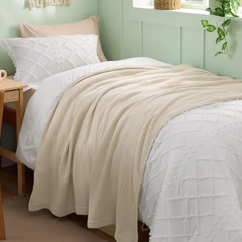 Bedsure 100% Cotton Muslin Blanket Twin XL for Bed - 4-Layer Breathable and Lightweight Soft Gauze Muslin Blankets for Adults, PureWoven Thin Summer Blanket for College Dorm, Linen Beige, 66x90 Inches - color: 01 - Beige, size: Twin XL (66" X 90")