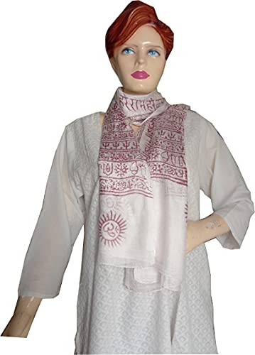 KVR Hindu Pooja Religious Cotton Indian prayer scarf with OM Krishna Ganesha Shiva Nataraja yoga spiritual auspicious prints - color: White-ganesha-3