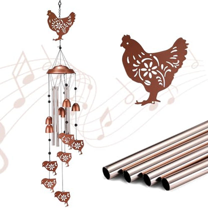 Chicken Wind Chimes Outdoor, Metal Hen and Chicks Gifts for Women Mom Grandma, Unique Garden Patio Yard Decor Windchime - size: Chicken