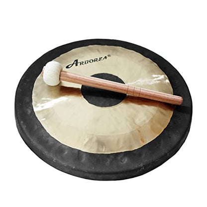 Arborea Mini Chau Gong with Mallet and Stand Hand-hammered Table Therapy and Healing Home or Office Meditation gong (10" Chau Gong) - size: 10" Chau Gong