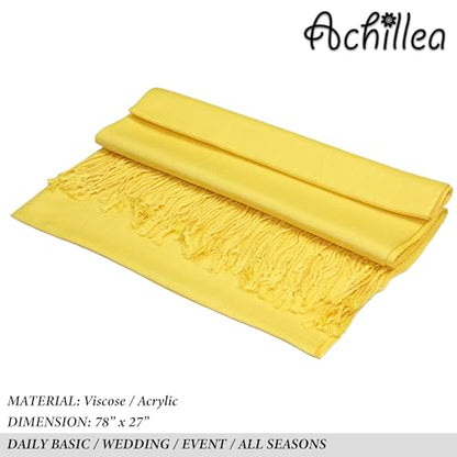 Achillea Lightweight Pashmina Scarf for Women – Soft Silky Shawl Wrap for Evening Dresses, Bridesmaids & Everyday Wear - color: Yellow
