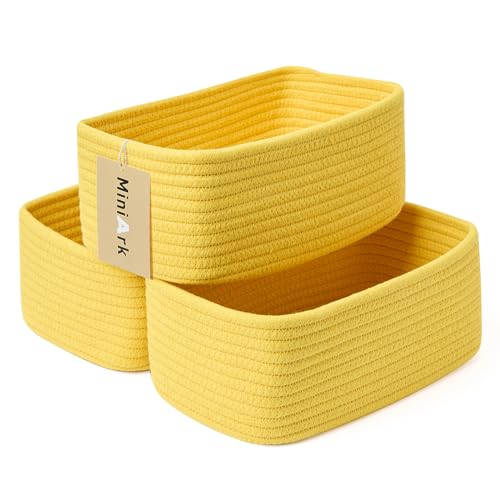 MiniArk Small Storage Baskets for Organizing | Closet Organizer Bins | Shelf Toy Basket | Woven Rope Baskets | Cube Decorative Box | Shallow Basket | 11.5x7.5x4.7” | 3 Packs Yellow - color: Yellow, size: 3pcs-L11.5xW7.5xH4.7"