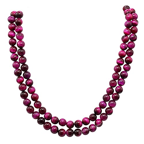 Amazing Gemstone Japa Mala 108 Prayer Beads Necklace and Wrist Mala Bracelet for Meditation - color: Pink Tiger Cats Eye, size: Without Knots