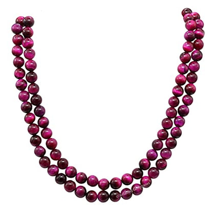 Amazing Gemstone Japa Mala 108 Prayer Beads Necklace and Wrist Mala Bracelet for Meditation - color: Pink Tiger Cats Eye, size: Without Knots