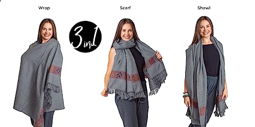 Meditation Shawl or Blanket, Vegan Wool Wrap, Oversize Scarf, Indian Blanket. Unisex - color: Grey