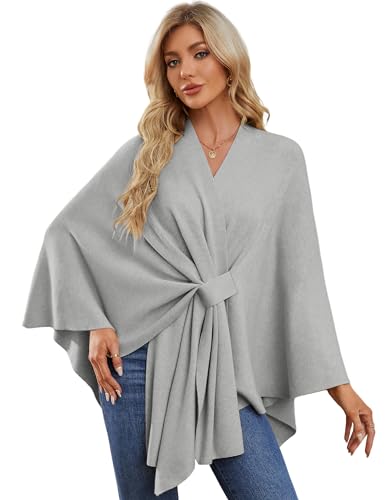 PULI Women's Elegant Shawl Wraps Soft Open Front Poncho Sweater for Spring Fall Winter - color: Front Tab-grey