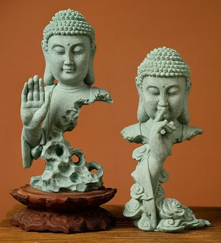 livelyfish Meditating Buddha Statue Zen Garden Statues Sandstone Thinker Buddha Sculpture Figurine for Fish Tank Aquarium Home Decorations, Gift (B) - size: B