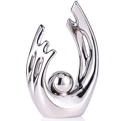 XMGZQ Silver Home Decor Accent,Mid Century Modern Decor Dining Table Decorations,Silver Abstract Ceramic Statue and Sculpture for Center Pieces Decor for Table,Bookshelf Tv Stand Decorative Objects - color: Silver, size: Small