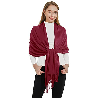 Soft Silky Pashmina Shawl Wraps Solid Colors Scarf for Wedding Evening Dresses - color: N-burgundy
