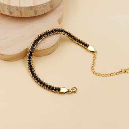Colorful Tennis Bracelet - Adjustable Boho Stackable Crystal Jewelry for Best Friends Bridesmaids Party Gift Women YA6108 - color: Black