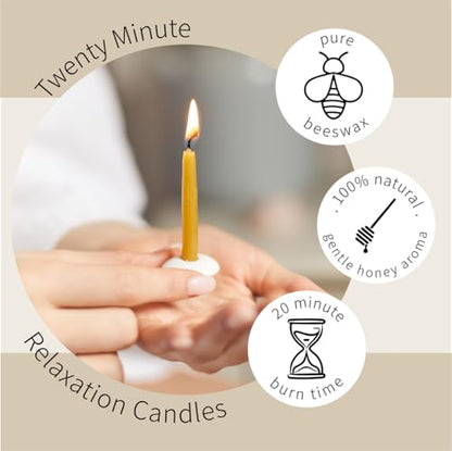Signature Collection - Meditation Candle Set (Folk) by Cotton & Grey - 12 Pure Beeswax Twenty Minute Candles with Ceramic Holder for Meditation, Relaxation and Mindfulness