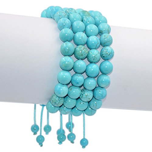 AD Beads Natural 10mm Gemstone Bracelets Healing Power Crystal Macrame Adjustable 7-9 Inch - color: Blue Turquoise