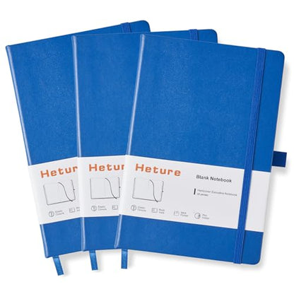 Heture Hardcover Notebooks, A5 Blank Notebook for Writing 160 Pages, 8.2 x 5.5 inch, Classic Blank Notebooks for College/Work/Travel (Blanked-3 Pack, Blue) - color: Blue, style: Blanked-3 Pack