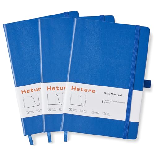 Heture Hardcover Notebooks, A5 Blank Notebook for Writing 160 Pages, 8.2 x 5.5 inch, Classic Blank Notebooks for College/Work/Travel (Blanked-3 Pack, Blue) - color: Blue, style: Blanked-3 Pack