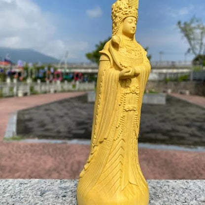 Hand-Carved Boxwood Mazu Statue, 10cm 3.9in, Living Room Decoration Office Desktop Feng Shui Ornament