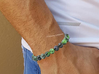 Amazing Gemstone Crystal Bracelet for Women Men's Gifts - Protection Healing Crystal Bracelet - 8mm Gemstone Beaded Stretchable Bracelet Pulseras Para Hombres Mujer Stocking Stuffers Mothers Day Gift (Ruby Zoisite) - color: Ruby Zoisite