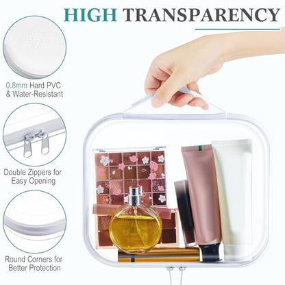 Sanwuta 4 Pcs Clear Hard Zipper Case with Handle Office Storage Cases Hard Plastic Pouches Transparent Bins for Crafts, Snacks, Cosmetics, Puzzles(9.8 x 7.9 x 2 Inches,White) - size: 9.8 x 7.9 x 2 Inches