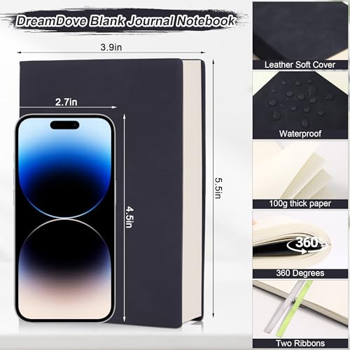 Thick Blank Journal Notebook 400 Pages 3.9 × 5.5 No Lines Soft Leather Pocket Blank Notebook for Women Drawing Book Memo Writing Sketch Diary Notebook Upgrade Page (dark gray) - color: dark gray