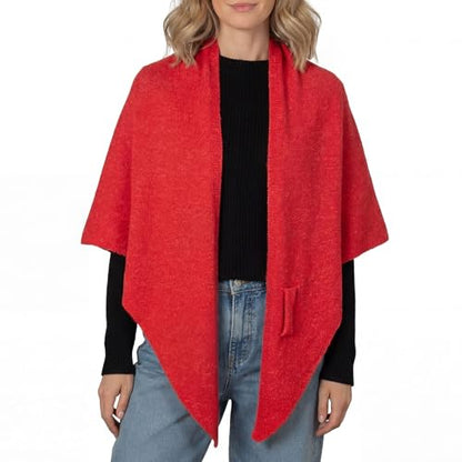 RIIQIICHY Shawl Wrap Women Pashmina Triangle Cape Knit Sweater Scarf for Fall Winter Fashion Accessory - color: Red