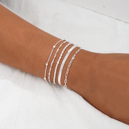 BERISO Gold Bracelets for Women, Elegant Adjustable 14K Gold Plated Bracelet for Women, Trendy Minimalist Dainty Gold Bracelet for Everyday Wear - style: 5layer B0048-SL