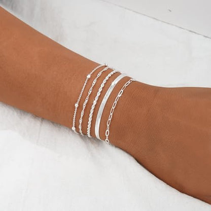 BERISO Gold Bracelets for Women, Elegant Adjustable 14K Gold Plated Bracelet for Women, Trendy Minimalist Dainty Gold Bracelet for Everyday Wear - style: 5layer B0048-SL