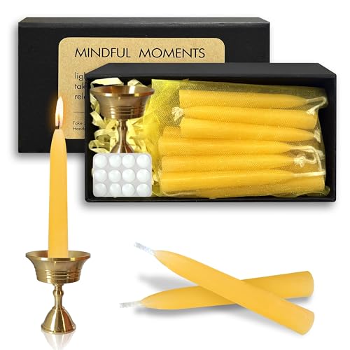 20 Min Beeswax Meditation Candles – 50 Pack, Includes Mini Candle Holder & 12 Wax Dots, Slow Burn, Natural Unscented, Yoga Prayer Mindfulness & Relaxation - color: Beeswax, size: 50 Pack