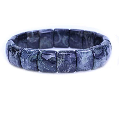 Keleny Gemstones Semi Precious 15mm Square Grain Faceted Beaded Stretch Bangle 7.5 Inch Unisex - color: Green Kambaba Jasper