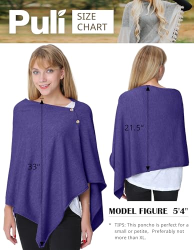 PULI Women's Versatile Knitted Shawls Scarf Poncho Sweater with Buttons Lightweight Spring Summer Fall Wraps - color: A-royal Purple
