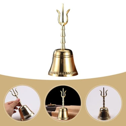 Handheld Bell Golden Buddhist Ritual Bell Decorative Craft Meditation and Ceremonies Home Decor ChimeTrident Chime