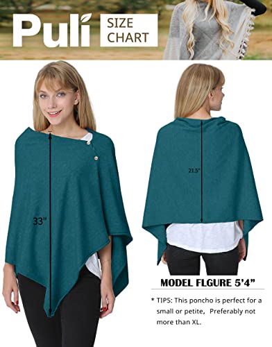 PULI Women's Versatile Knitted Shawls Scarf Poncho Sweater with Buttons Lightweight Spring Summer Fall Wraps - color: A-dark Cyan