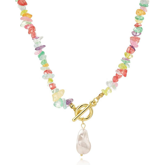 Handmade Natural stones Necklaces Charm Colorful Chakra Healing Crystal Pendant Necklaces Natural Stone Anxiety Relief Reiki Neckalces - color: Pearl pendant