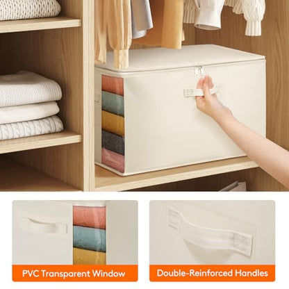 Lifewit Canvas Cotton Comforter Storage Bags with Zipper 4 Pack, 60L Breathable Foldable Clothing Containers, Linen Sweater Organizers Boxes for Clothes, Blankets, Pillows, Duvets, Bedding