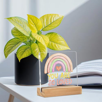 You Are So Loved Rainbow Heart Acrylic Sign Desk Decor, Inspirational Quotes Decorative Sign Acrylic Sign With Wooden Stand for Girls Room Nursery Playroom Shelf Cubicle