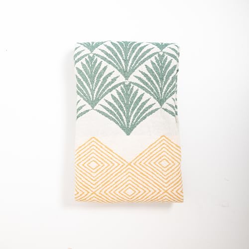 Throw Blanket, Palm Leaf and Diamond Patterns, 70x50 inches - color: Green/Orange