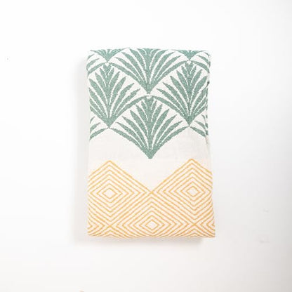 Throw Blanket, Palm Leaf and Diamond Patterns, 70x50 inches - color: Green/Orange