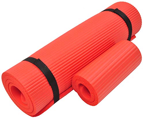 Fitvids All Purpose 1/2-Inch Extra Thick High Density Anti-Tear Exercise Yoga Mat and Knee Pad with Carrying Strap, Multiple Colors - color: Red
