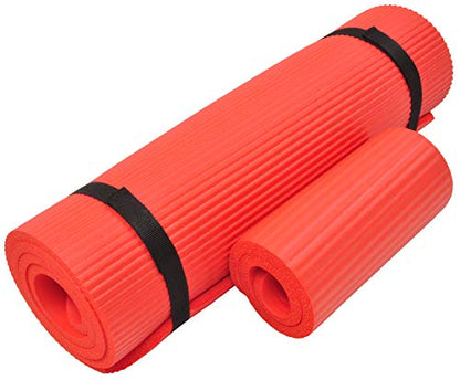 Fitvids All Purpose 1/2-Inch Extra Thick High Density Anti-Tear Exercise Yoga Mat and Knee Pad with Carrying Strap, Multiple Colors - color: Red