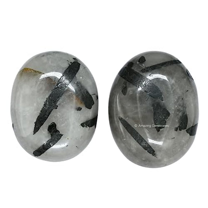 Amazing Gemstone Black Rutilated Quartz Crystals and Healing Stones - Large Palm Stone Crystals Piedra - Crystal for Good Luck, Positive Energy, Meditation - Unique Stocking Stuffers Gifts for Women - color: Black Rutilated Quartz