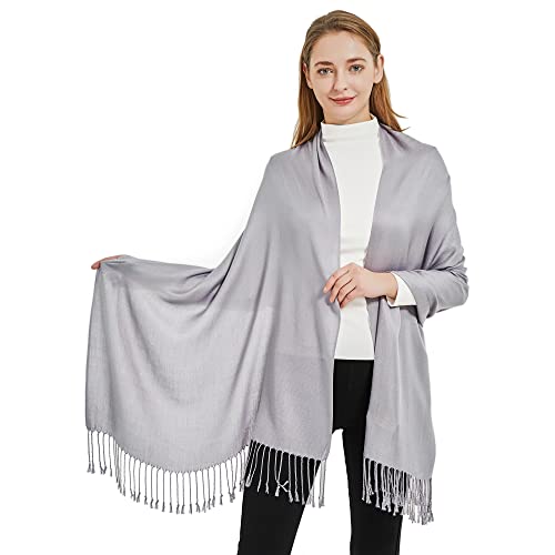 Soft Silky Pashmina Shawl Wraps Solid Colors Scarf for Wedding Evening Dresses - color: D-silver Grey