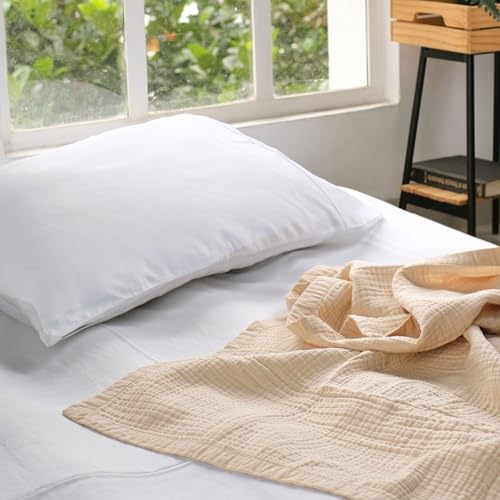 Salt Earth 100% Cotton Muslin Throw Blanket Gauze Blanket 55"X75" Twin, 4 Layered for Couch, Bed, Living Room, Home, Lightweight & All Season Blankets & Throws, Easy wash, Skin Friendly (Parchment) - color: Parchment, size: 55"X75" Twin