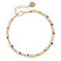 Made by Nami Dainty Gold Link Bracelets for Women Adjustable Double Layered Gold Chain Bracelet with Colorful Beads 7.5" + 2" Chain Extension - color: Colorful